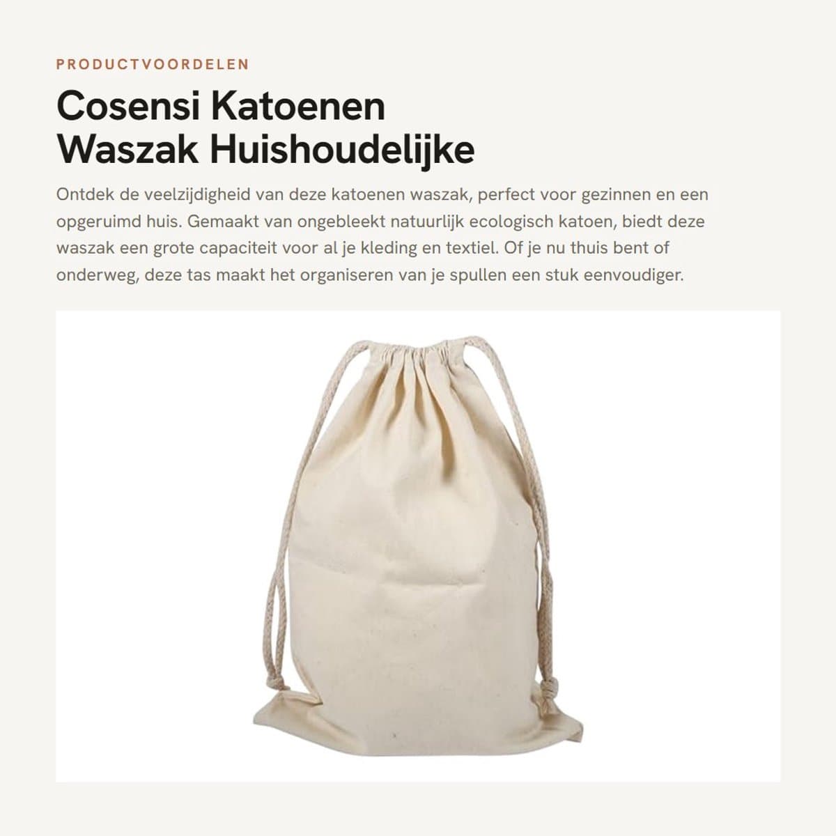Dailygoods- Waszak Grote Capaciteit - Katoenen Waszak - Huishoudelijke Opslagzak - Reizen - Ecologisch Katoen - Sluiting met Koord - Opbergtas — afbeelding 1