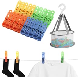 Dailygoods- Kledingklemmen 60 Stuks - Kledingklemmen met Mand - Antislip Klemmen - Waterdichte Klemmen - Roestvrij Staal - Ideaal voor Organiseren - Wasklemmen — thumbnail 1