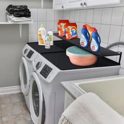 Wasmachine aanrecht - Droger plank - Wasruimte organiseren - Verhoogde opbergruimte - 70 cm breed - Zwart — thumbnail 2