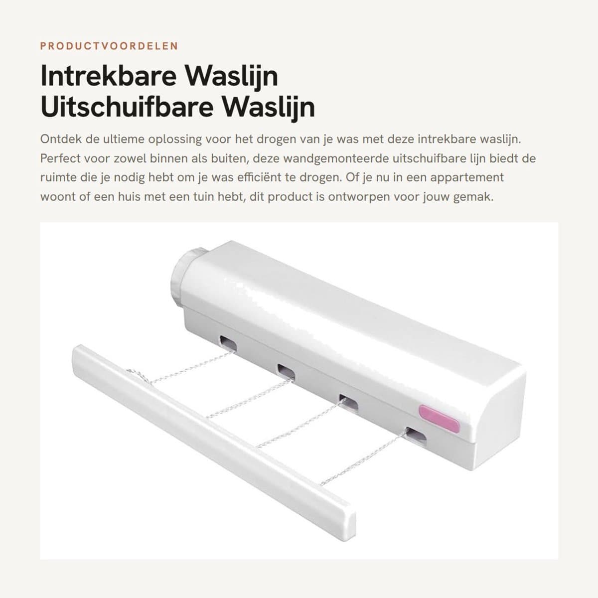Dailygoods- Waslijn Uittrekbaar Tot 3,75 m - Wanddroogrek - Intrekbare Waslijn - Duurzaam - Eenvoudig Te Installeren - Vergrendelingsmechanisme - Drooglijn — afbeelding 1