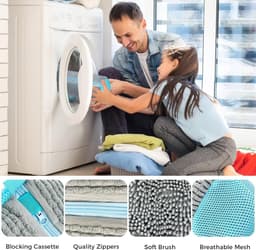 2 stuks schoenwasmachinetas, Waszakken voor de Wasmachine met Ritssluiting, pluche schoenenwaszak,360° reiniging van de tas,multifunctionele bescherming, voor sportschoenen, tennisschoenen (grijs) — thumbnail 5