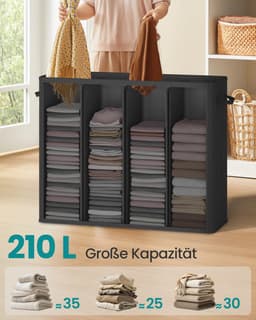 CYRO - Wasmand - Wasmand 4 Vakken - Wasmand met Deksel - Wasmanden - Wasbare Binnenzak - 210L inhoud - 84x33x75 cm - Donkergrijs — thumbnail 4