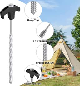 Set 30 zwarte/zilveren 25cm stalen tentpinnen in opbergdoos – compleet met boormachine en spijkertrekker voor camping en harde grond — thumbnail 5