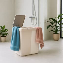 Wasmand - Wassorteerder - Wasmand opvouwbaar - Wasbox - Wasmand met touch deksel - Sumpas Wasmand - 2 vakken -80 Liter - 100% gerecycled plastic - Bruin/Creme — thumbnail 3