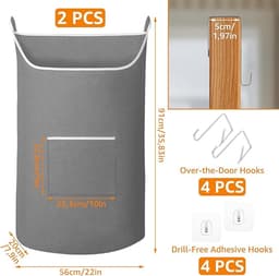 Set van 2 Hangende Waszak 91x56 cm - Wand Wasmand 100L van Oxfordstof - Opbergorganizer Achter de Deur met Rits Onder voor Badkamer en Slaapkamer — thumbnail 3