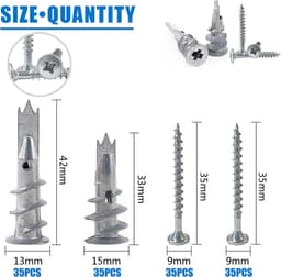 ISPINNER 140 stuks zink droogwandankers zelfboren holle wandankers met schroeven assortiment kit (13 x 42 mm + 15 x 33 mm) — thumbnail 2