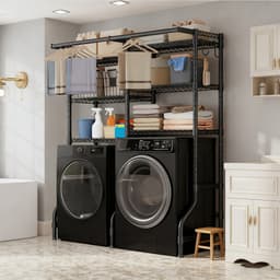Extra Groot 6-Laags Opbergrek voor Bovenop Wasmachine – Dubbele Kolom, Verstelbare Planken, Robuust Stalen Organizer voor Wasruimte – Staande Plank — thumbnail 4