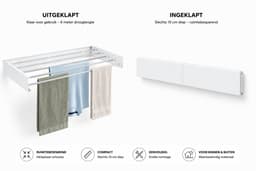Home&Garden Wanddroogrek Inklapbaar 100 cm Wit - 6 Meter Drooglengte - Wasrek Hangend - Wandmontage voor Binnen en Buiten — thumbnail 3