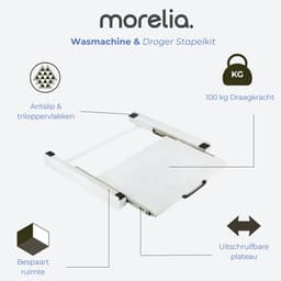 Morelia® Tussenstuk Wasmachine Droger - Inclusief Uitschuifbare Werkplank & Spanband - Stapelkit Wasmachine Droger - Universeel - Wit — thumbnail 4