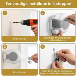 DIVERZA Waslijn 30M – Automatische en Oprolbare Drooglijn – 2 Waslijnen 15 meter – Wasrek – Droogrek – Binnen en Buiten – Wit — thumbnail 2
