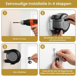 DIVERZA Waslijn 30M – Automatische en Oprolbare Drooglijn – 2 Waslijnen 15 meter – Wasrek – Droogrek – Binnen en Buiten – Zwart — thumbnail 4