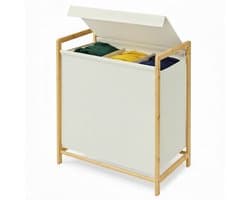 SONGMICS - Wasmand - Wasmand met 3 Vakken - Bamboe Frame - Afneembare en Versterkte Deksel - 150L Inhoud