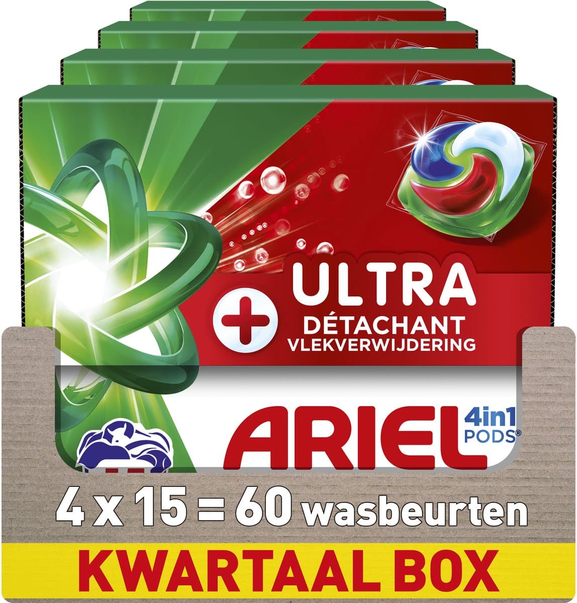 Ariel 4in1 Wasmiddel Pods + Ultra Vlekverwijdering - 4 x 15 Wasbeurten — afbeelding 1