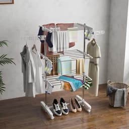Droogrek met wielen 3-laags inklapbaar 80-142x55x152 cm verstelbare wasdroger met zijvleugels – verrijdbaar wasrek voor binnen en balkon ruimtebesparend — thumbnail 4