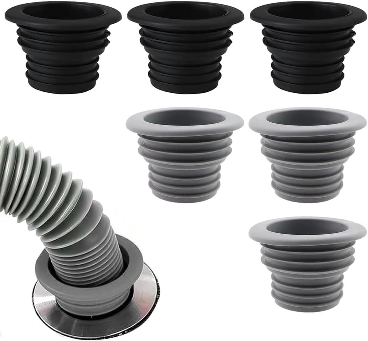 Set van 6 afdichtpluggen voor afvoeren van 33 tot 43 mm, adapter voor wasmachines, badkamers en keukens, ideaal voor lekkagepreventie en eenvoudige installatie — afbeelding 1