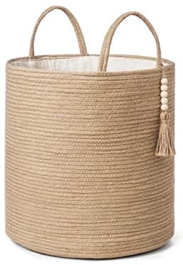 Hoge rieten wasmand - decoratieve opbergmand - 1 stuk - natuurlijk - 35 cm — thumbnail 1