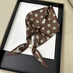 Sjaaltje - Scarf- Accessories - Dames- Bandana's- Halsdoek - Imitatie Zijde- Bruin - Bolletje - Magneet - Parel — thumbnail 1