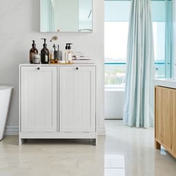Pugsdrly Kantelbare wasmand met uitneembare mand, verborgen wasmand, opbergkast voor de badkamer, vrijstaande home-organizer, wit — thumbnail 4