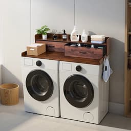 M-Goods - Wasmachine Ombouw - Wasmachinekast met 2 Lades - Wasmachine Verhoger - Opbergplank - Vintage Houtlook — thumbnail 4