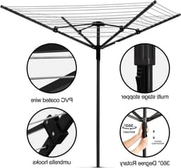Vouwbare Droogtoren met 4 Armen en 50m Drooglijn, Verstelbare Kledingdroger met Deksel voor Buiten in de Tuin — thumbnail 2