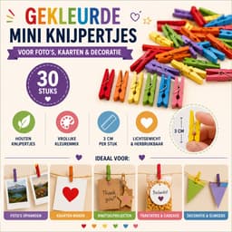 Mini Knijpers Gekleurd - 30 Mini Knijpertjes - Knijpertjes voor Kaarten of Foto's — thumbnail 5