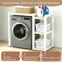 Wasmachine Droger Rek - Stapelrek Opbergrek - Wasmachine Droger Plaatsen - Verstelbare Planken - 3 Laags - Zwart — thumbnail 5