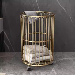 Strijkmand met wielen - Rolbare wasmand - Huishoudelijk werk - Grote capaciteit - 36x46 cm - Goud — thumbnail 1