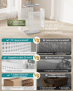 SONGMICS wasmand met deksel, wasbak plastic, 75 L, wasbak smal, wasbox ruimtebesparend, voor badkamer, wasruimte, slaapkamer, wit-grijs RLH021WG01 — thumbnail 3
