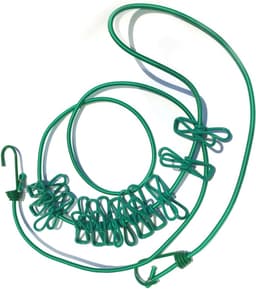 Elastische Waslijn - Reis Waslijn - Kleding Drogen - Met Wasknijpers - 190 cm - Groen — thumbnail 3