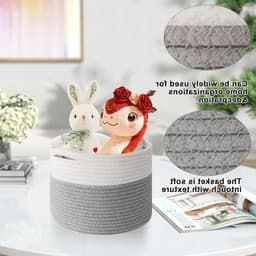 Woven Laundry Basket with Handles - Stackable Storage for Clothes, Toys - 21 x 21 cm (Grey & White) — thumbnail 3