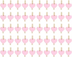 Houten Wasknijpers - Mini Clips Foto Kaart - Decoratie Knutselen - Hartvorm Ontwerp - 50 Stuks - Roze — thumbnail 1