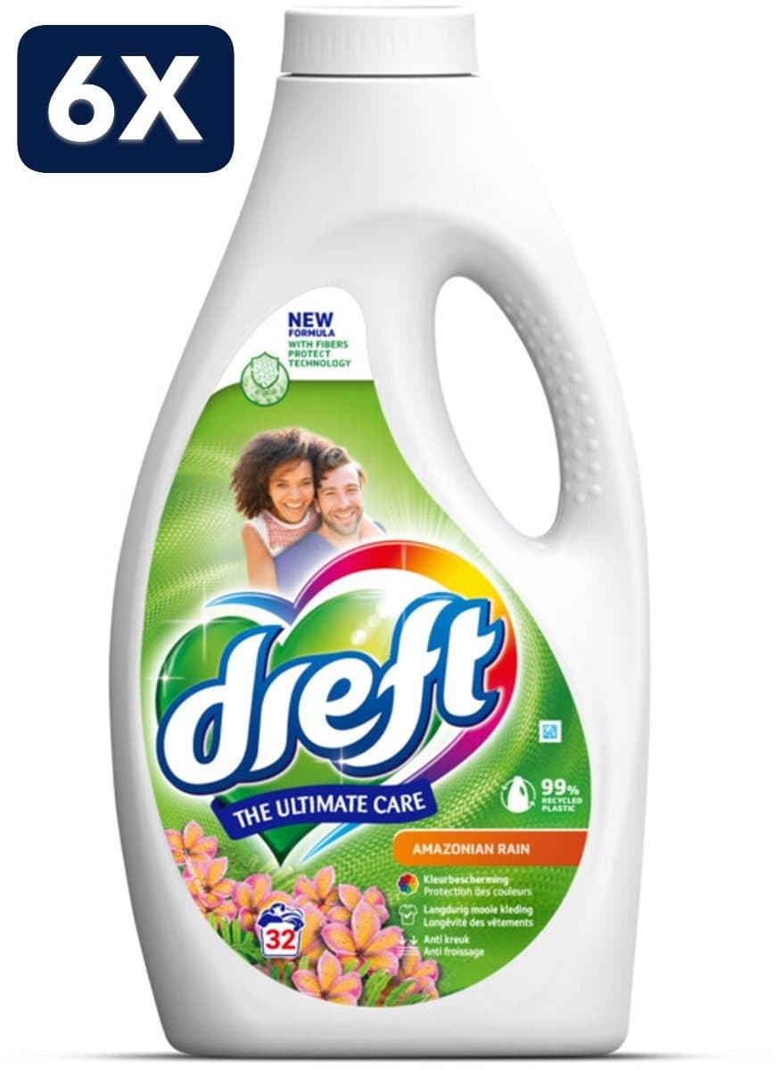 6 x Dreft Vloeibaar Wasmiddel Amazone Regen 32 Wasbeurten - 1,4 liter — afbeelding 1