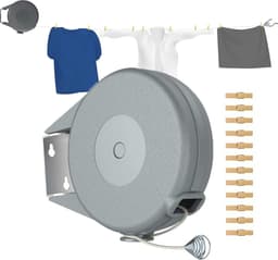 Waslijn - Uitschuifbare lijn - Kleding drogen - 180 graden draaibaar - 6 meter - Grijs — thumbnail 1