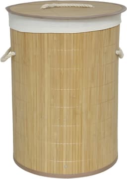 Gerimport Wasmand van bamboe Irka - 48 liter - D35 x 50 cm - met deksel / binnenvoering - opvouwbaar — thumbnail 1