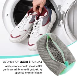 Herbruikbare schoenwaszakken voor wasmachine, 2 stuks, met rits, ideaal voor sneakers en sportschoenen, grijs, eenvoudig in gebruik — thumbnail 3