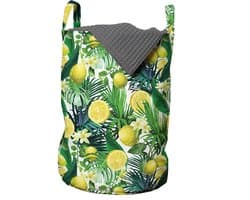 ABAKUHAUS Nature waszak, exotische planten groene blad, wasmand met handvatten trekkoord voor wasserettes, geel bosgroen