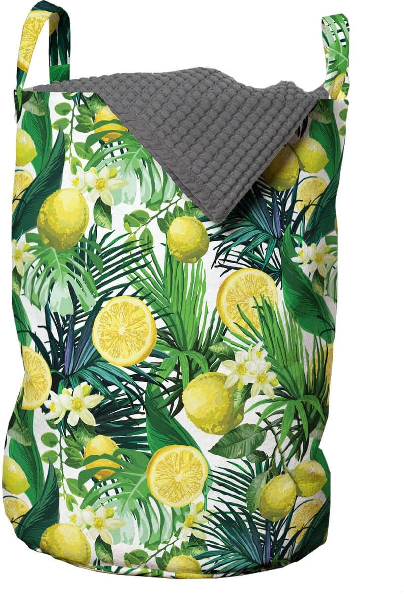 ABAKUHAUS Nature waszak, exotische planten groene blad, wasmand met handvatten trekkoord voor wasserettes, geel bosgroen — afbeelding 1