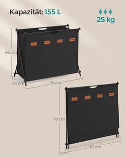 FurnStar - Wasmand - wasverzamelaar - 155 liter - wasbox - 4 vakken - inklapbaar X-frame - individuele etiketten - voor bijkeuken - slaapkamer - badkamer - 79,9 x 40 x 66 cm - Inktzwart — thumbnail 4