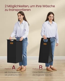 FurnStar Wasmand 3 Vakken – Wassorteerder 150L met Rollen en Planken – Afneembare Waszakken – 6 Etiketten – 117 x 33 x 80,5 cm – Kastanjebruin - Inktzwart & Duifgrijs — thumbnail 5