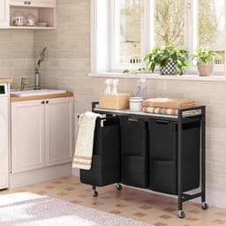 ApexArte® Wasmand 3 Vakken - Wassorteerder - 120L - Grijs met Zwart — thumbnail 5