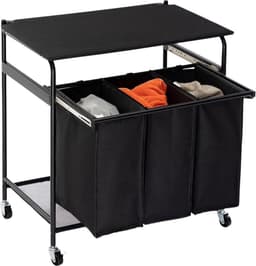 ApexArte® Wasmand 3 Vakken - Wassorteerder - 120L - Zwart — thumbnail 2