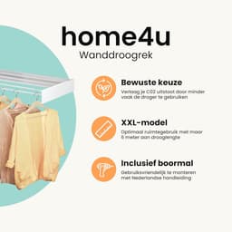 Inklapbaar Wanddroogrek XXL - 100cm, Hangend, Droogrek met 6M Lengte (Wit) — thumbnail 4