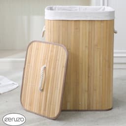 Ceruzo Bamboe Wasmand met Deksel - 72L - Bamboe - Binnenzak Wasbaar - Wassorteerder - Handvaten-Naturel — thumbnail 2