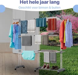 Inklapbaar Droogtoren – uitschuifbaar Wasrek – verplaatsbaar – 4 Verdiepingen – Wastoren Staand – Droogrek op Wielen - Grijs - Gratis kledinghangers — thumbnail 5