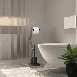 Toiletaccessoires set voor moderne badkamers - Staande wc-rolhouder met toiletborstelhouder en zigzag design — thumbnail 2