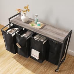 Wasmand - vuile wasmand - opslag met 4 vakken - 4 x 39,8 l - plank - 4 afneembare zakken van Oxford-stof - metalen frame EBG04XY01 — thumbnail 3