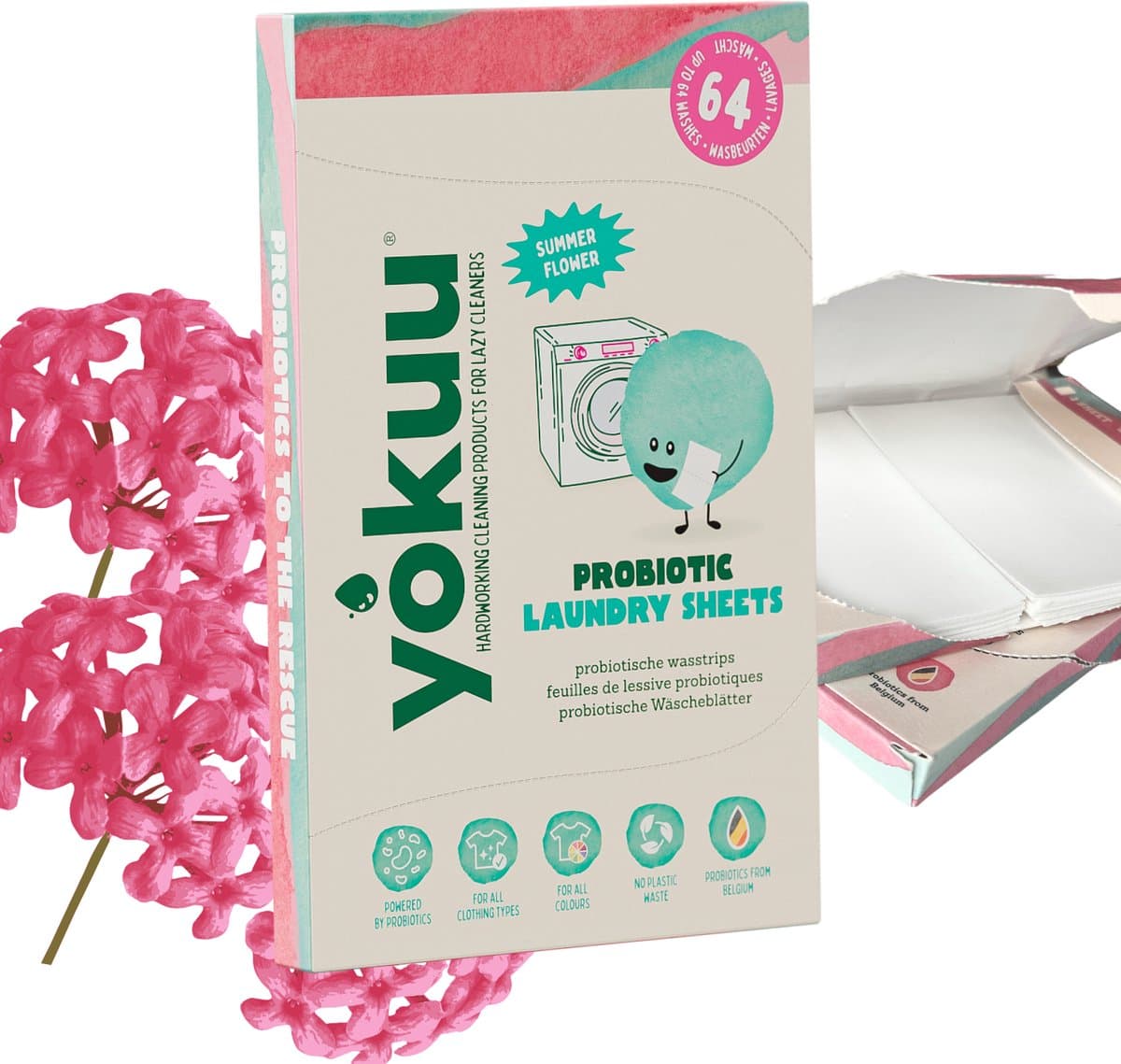YOKUU Probiotische Wasstrips - 128 Wasbeurten - Zomerbloemen Geur - Reis Wasmiddel - Ultra Geconcentreerd en Voorgedoseerd - Ecologisch Wasproduct — afbeelding 1