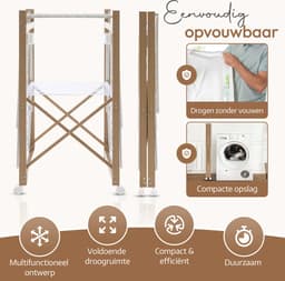 Meisterhome® - Wit - Groot Droogrek - Droogtoren - op wieltjes - inklapbaar – 30 meter droog lengte – Extra stevig en licht – Wasrek – Tot 25 kg wasgoed — thumbnail 3