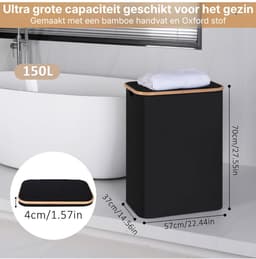 DnA® Wasmand 2 Vakken - Wasmand - Wassorteerder - Zwart - 57cm x 37cm x 70cm — thumbnail 5