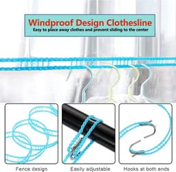 Dailygoods- Waslijn - 2 Stuks - Antislip Elastisch Touw - Draagbare Waslijn - Winddichte Outdoor Waslijn - Hoogwaardig PE-Materiaal - Drooglijn — thumbnail 5